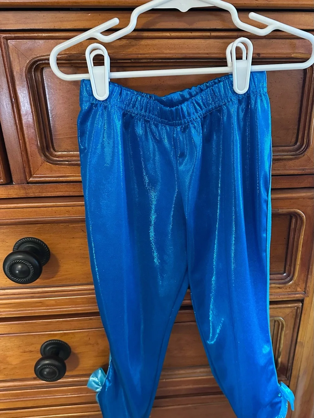 Teal Blue Sequin Dance Costume with Bow Accent